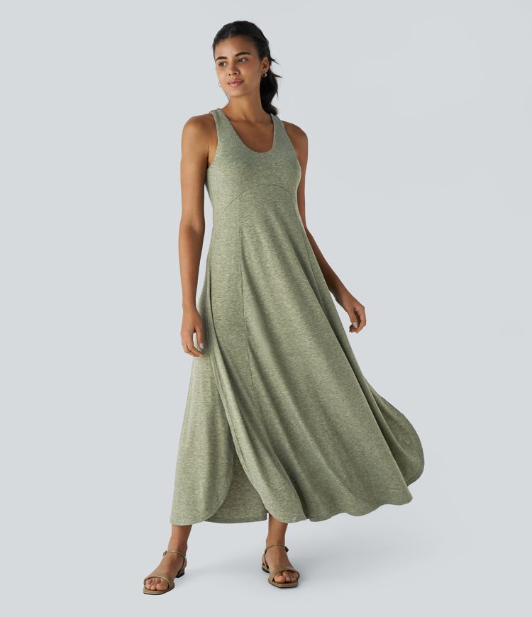 Serena™ - Maxi dress with flowing canotta and senza schienale con scollatura a U e spacco