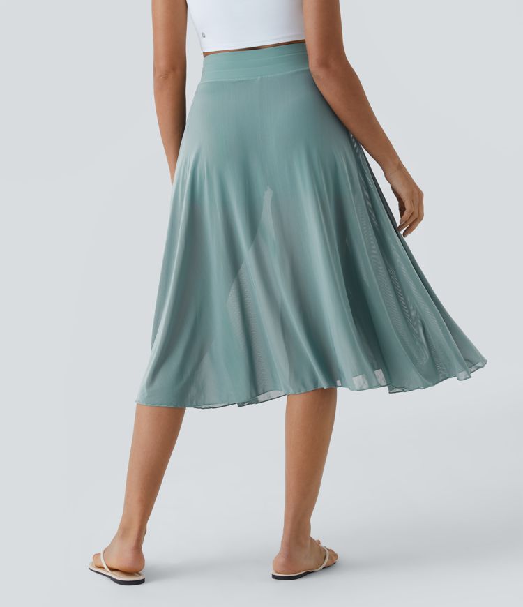 ColaGonna™ - Gonna midi e pantaloncini 2 in 1 in tulle con vita alta, coulisse, rete a contrasto e tasche laterali