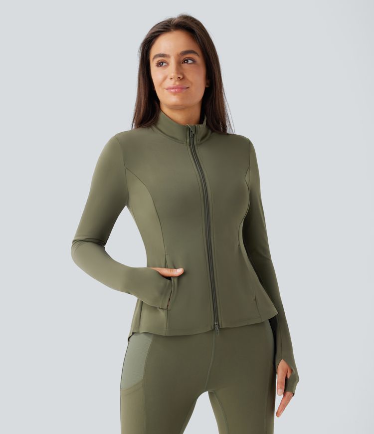 ColaSoft™ -  Giacca slim da equitazione con Collo alto, Maniche con foro per il pollice e Zip plissettata