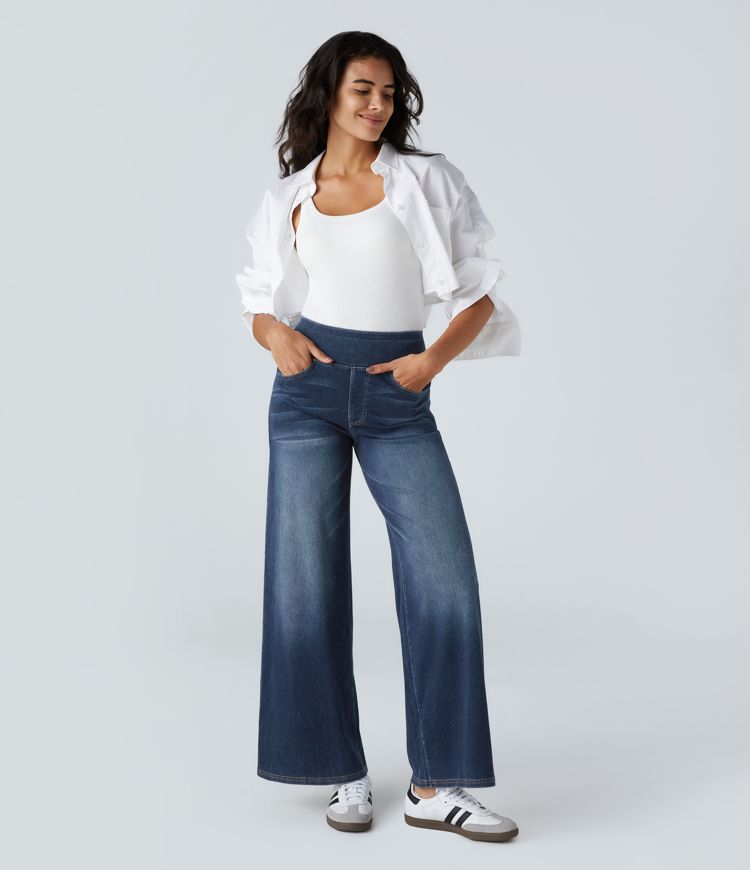 ColaFlex™ Jeans casual with high life, multiple pockets and wide leg