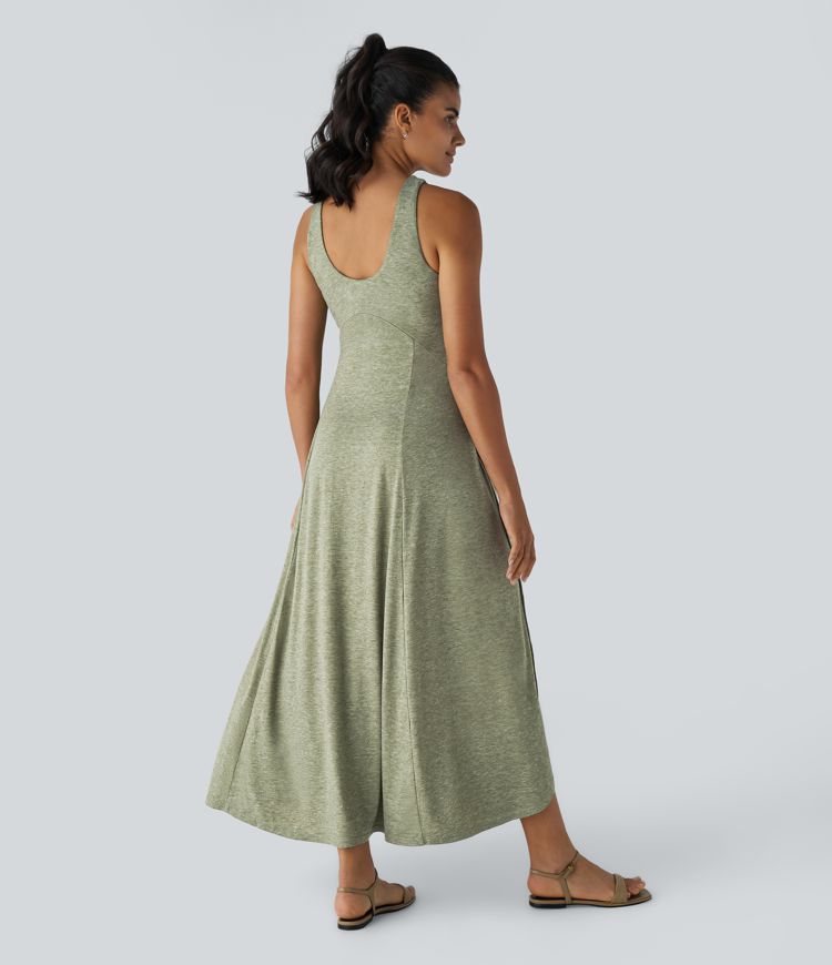 Serena™ - Maxi dress with flowing canotta and senza schienale con scollatura a U e spacco