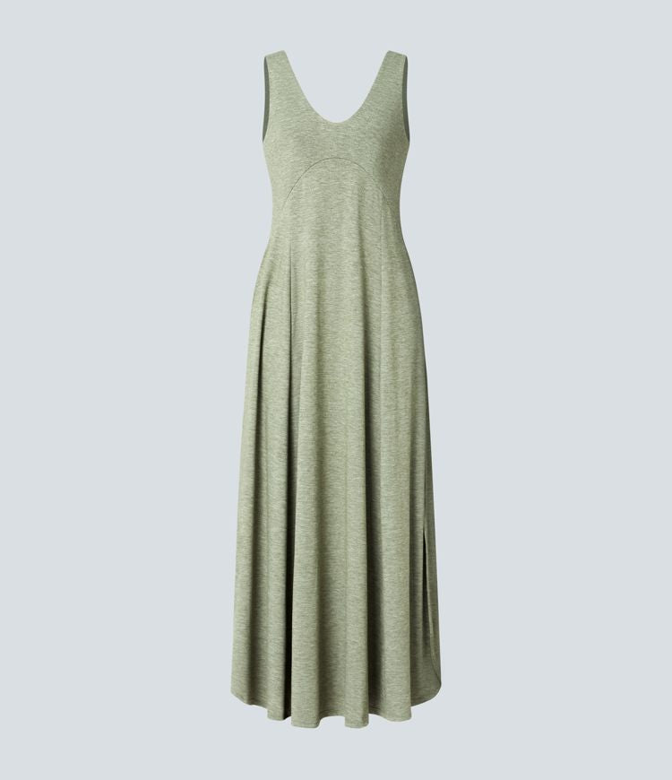 Serena™ - Maxi dress with flowing canotta and senza schienale con scollatura a U e spacco