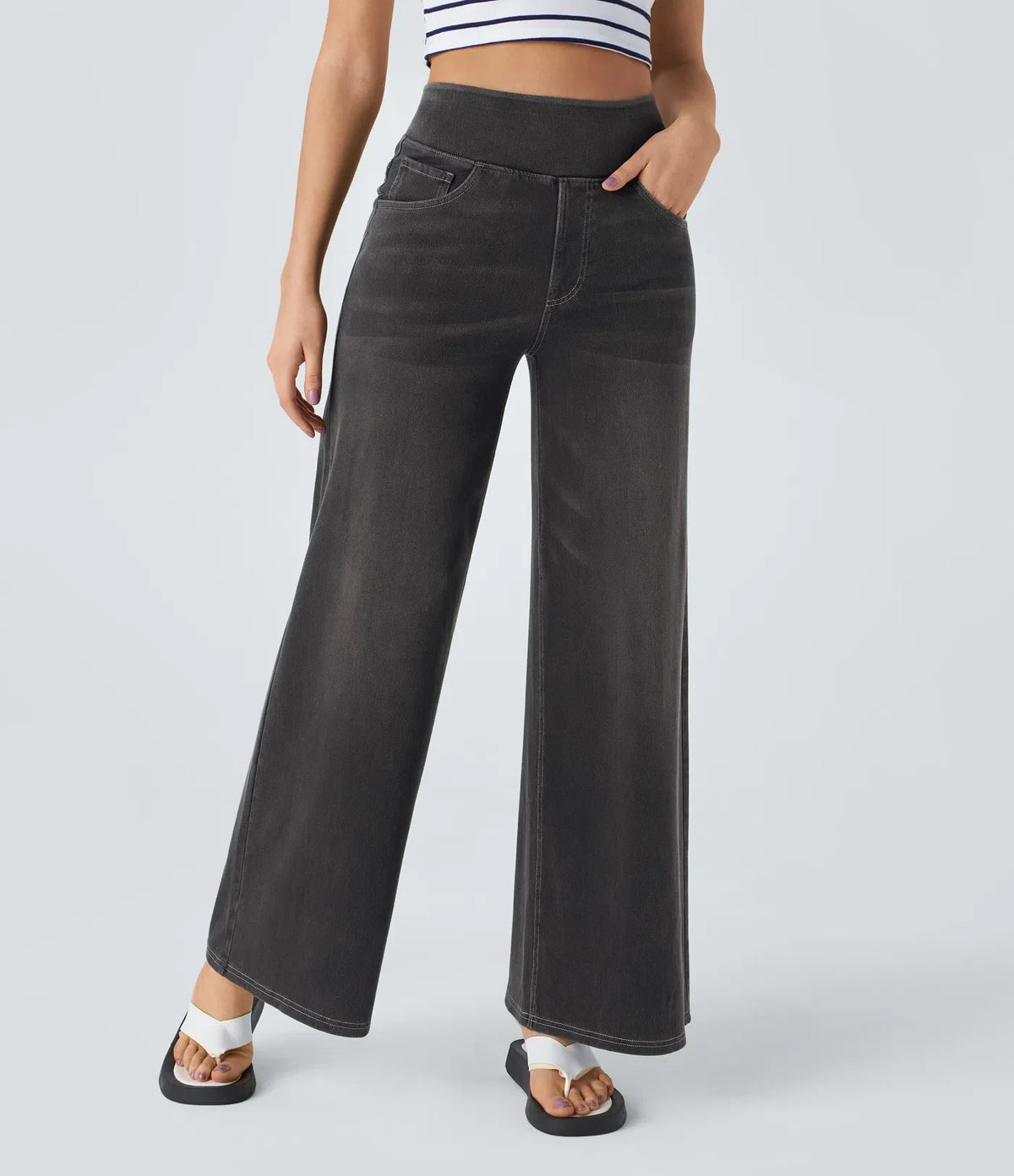 ColaFlex™ Jeans casual with high life, multiple pockets and wide leg