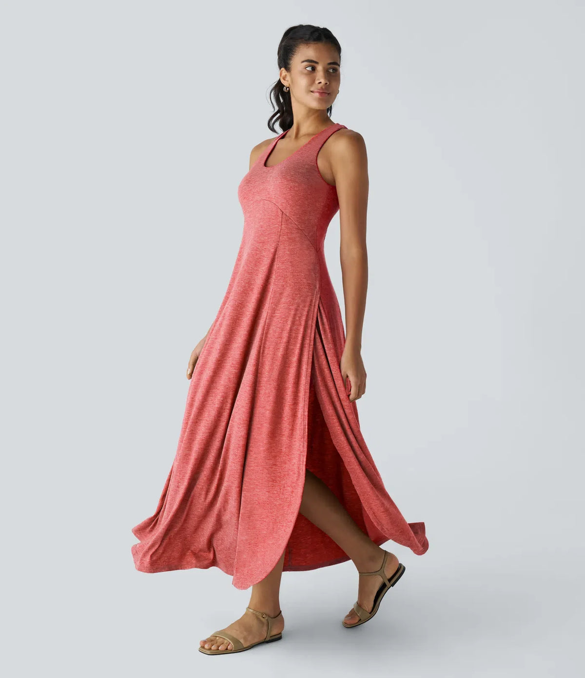 Serena™ - Maxi dress with flowing canotta and senza schienale con scollatura a U e spacco