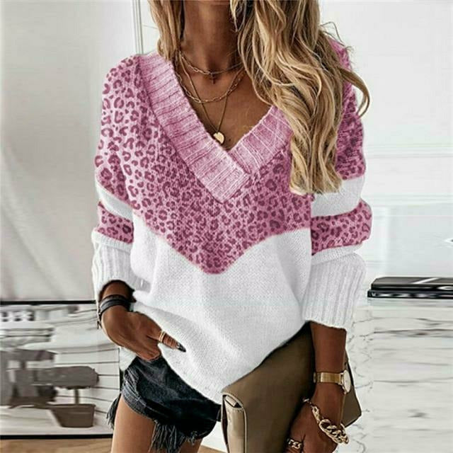 Maglia patchwork con stampa leopardata