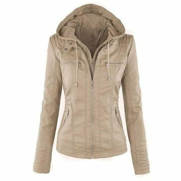Giacca di pelle casual con cappuccio